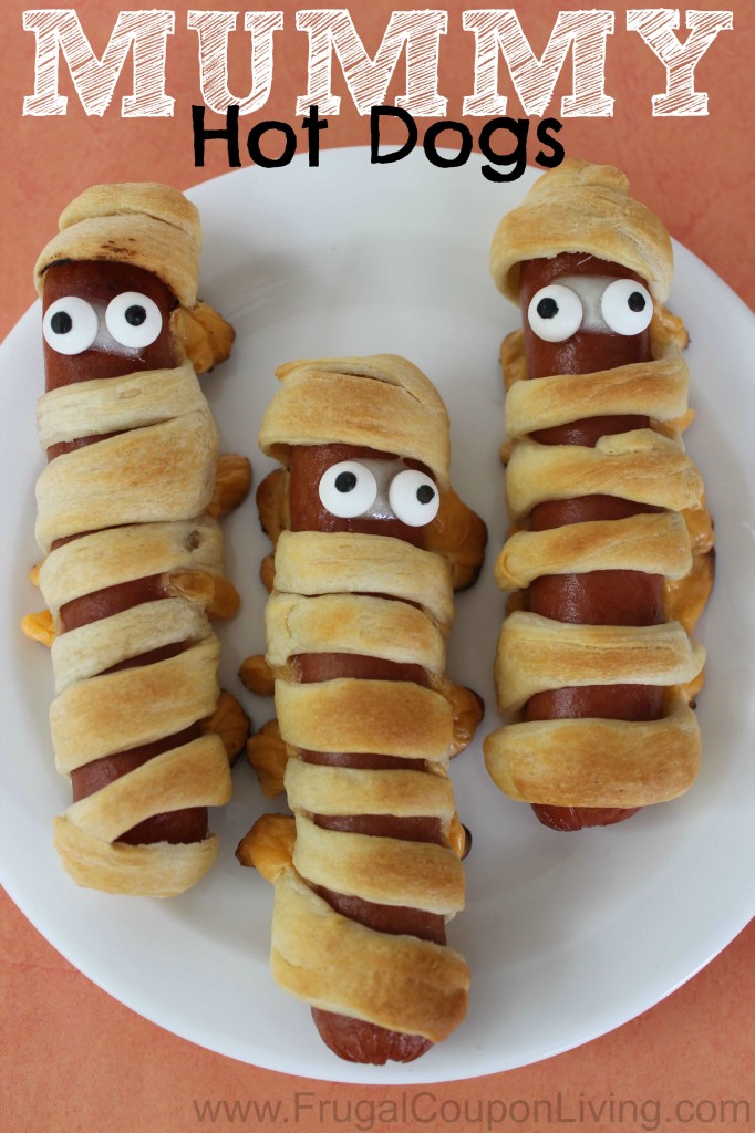 Halloween Mummy Hot Dogs with Crescent Rolls