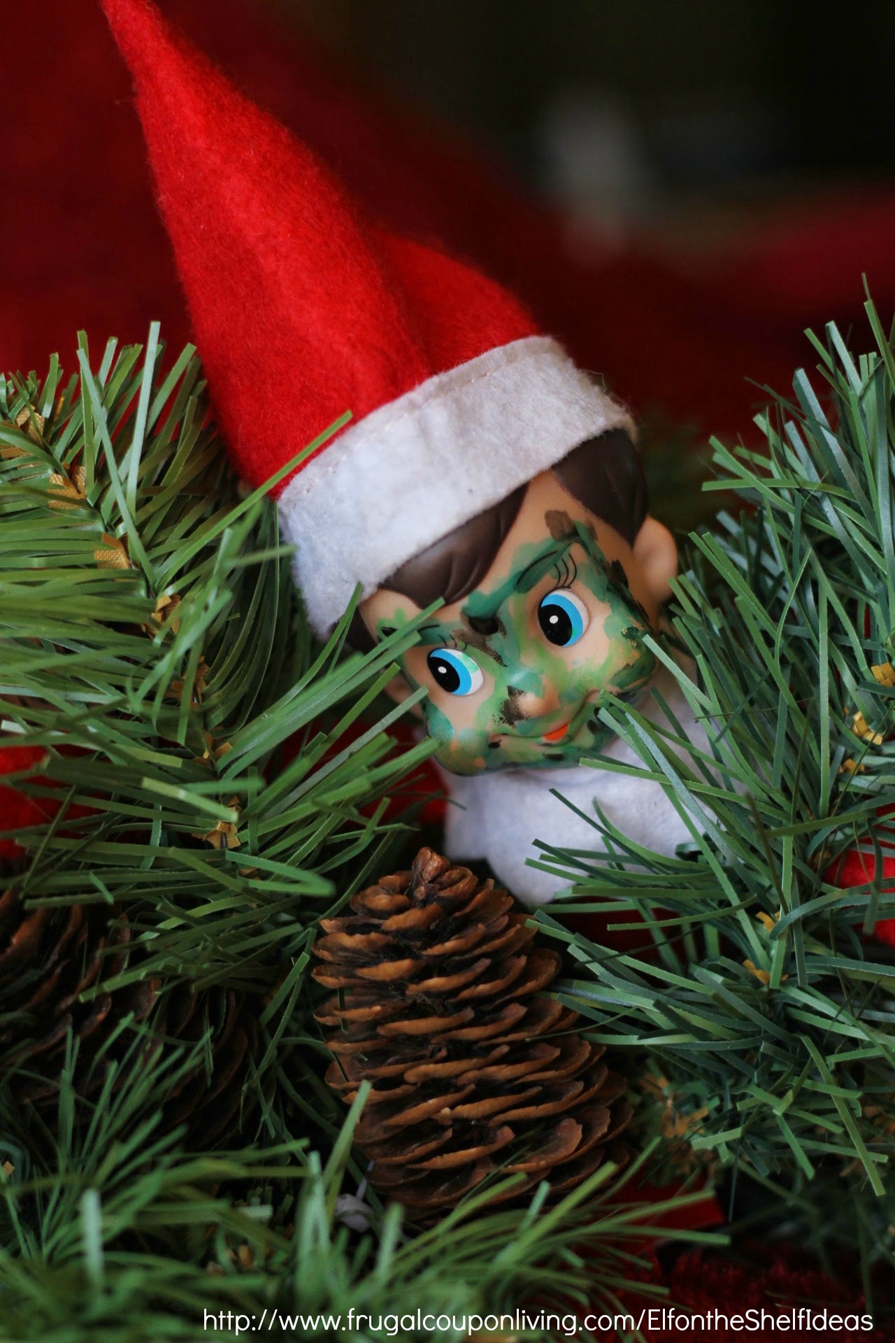 Elf on the Shelf Ideas - Elf is Camo in the Christmas Tree