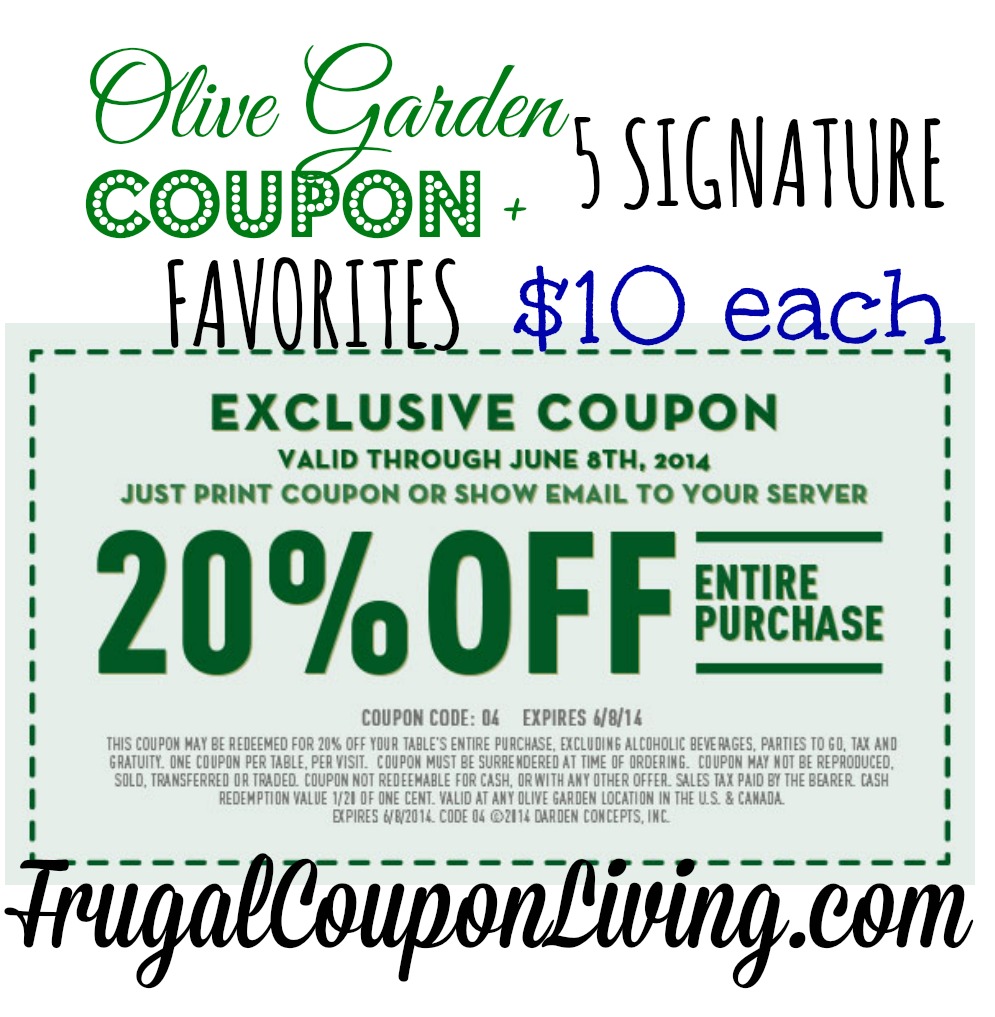 Olive Garden Coupon 20 Off The Entire Table 10 Favorites