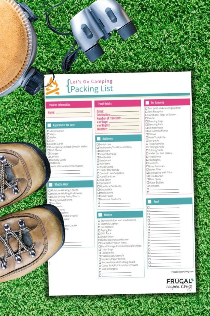 free camping packing list printable