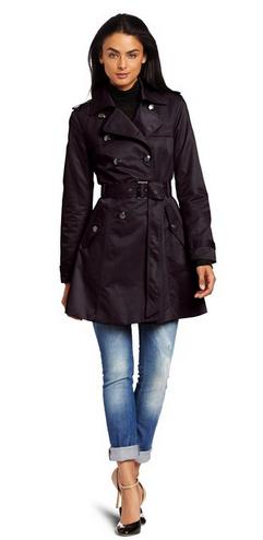 Jessica Simpson Women's Satin Double Breasted Full Skirt Rain Jacket