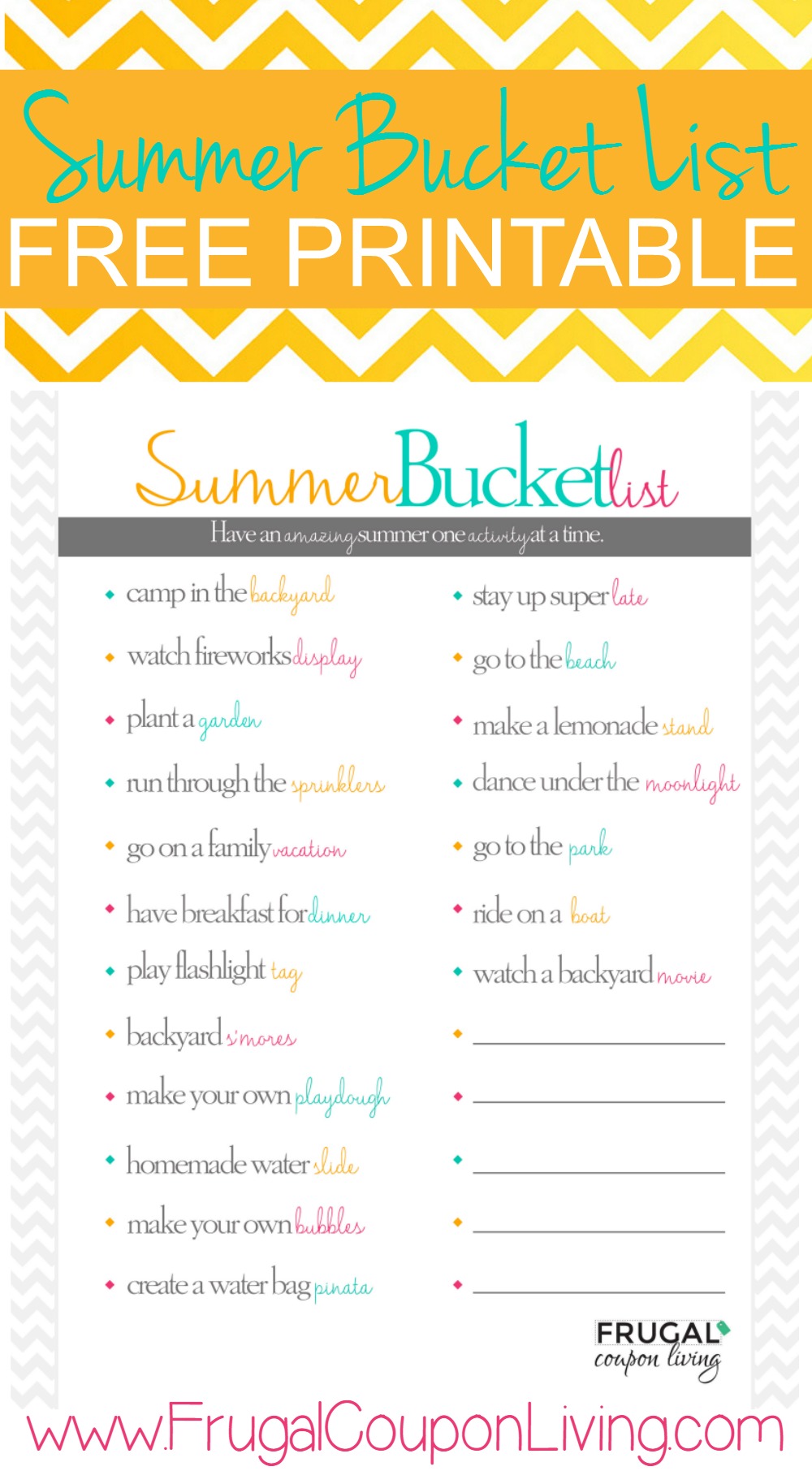 FREE Summer Bucket List Printable FREE Summer Bucket List Printable