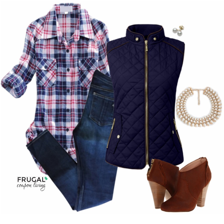 Frugal Fashion Friday Blue Quilted Vest Fall Outfit on Frugal Coupon Living