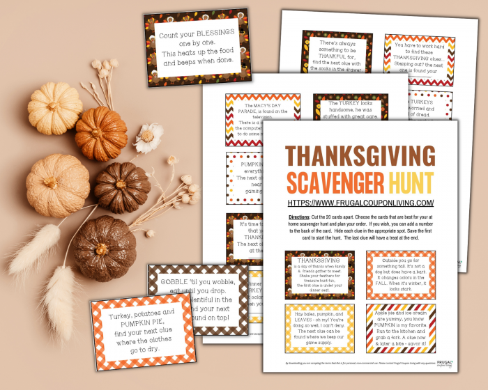 thanksgiving scavenger hunt printable with 20 rhyming scavenger hunt clues