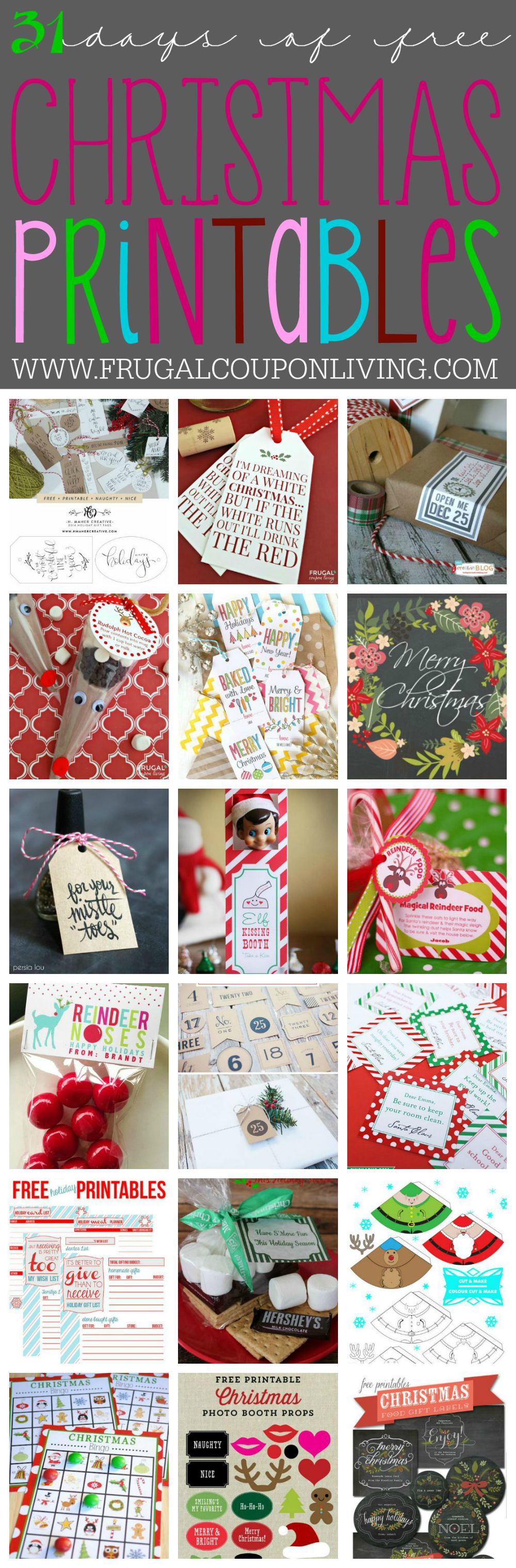 31 days of Free Christmas Printables on Frugal Coupon Living