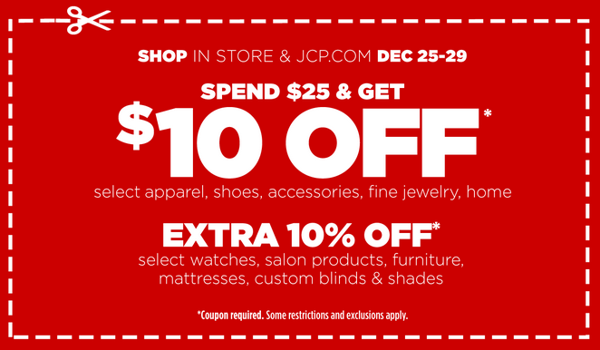 JC Penney Coupon 10 off a 25 Purchase!