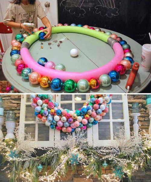 Oversized Pool Noodle Christmas Wreath & Dollar Tree Christmas Decor