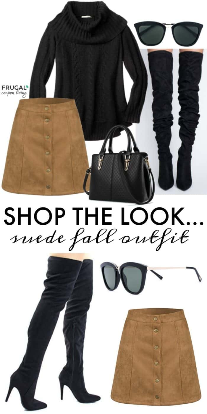 Frugal Fashion Friday Black and Tan Suede Skirt Outfit