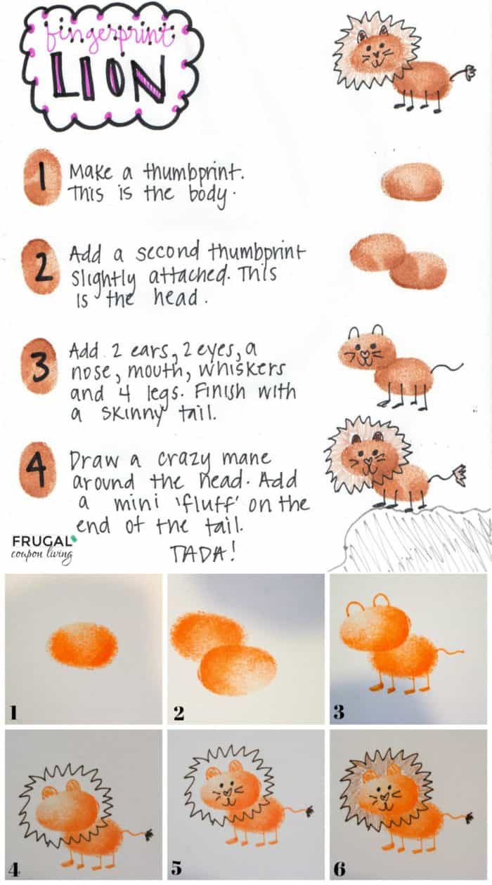 Zoo Animals Fingerprint Art Lion Tutorial