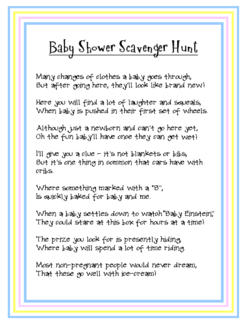 scavenger hunt baby shower game printable