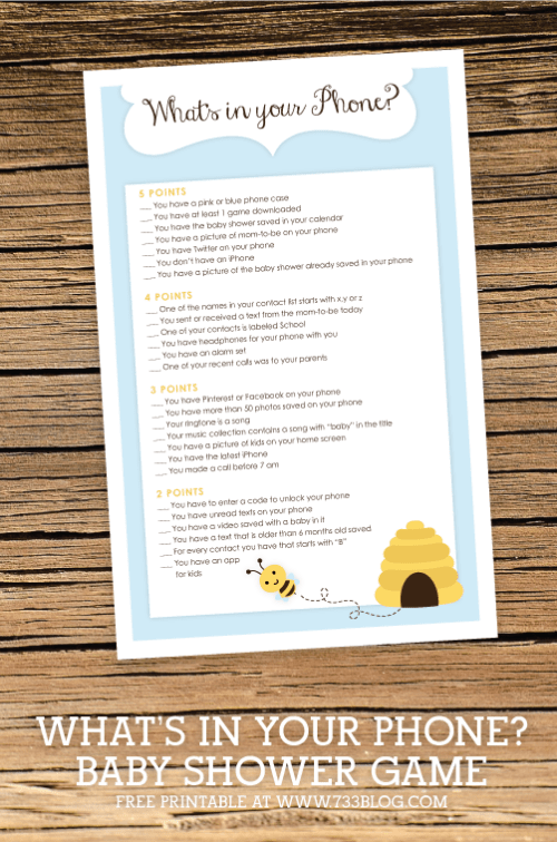 baby shower what's in your phone printable