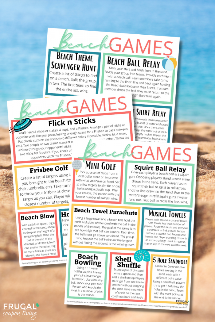 Beach Games for Kids Directions PDF with Supply List