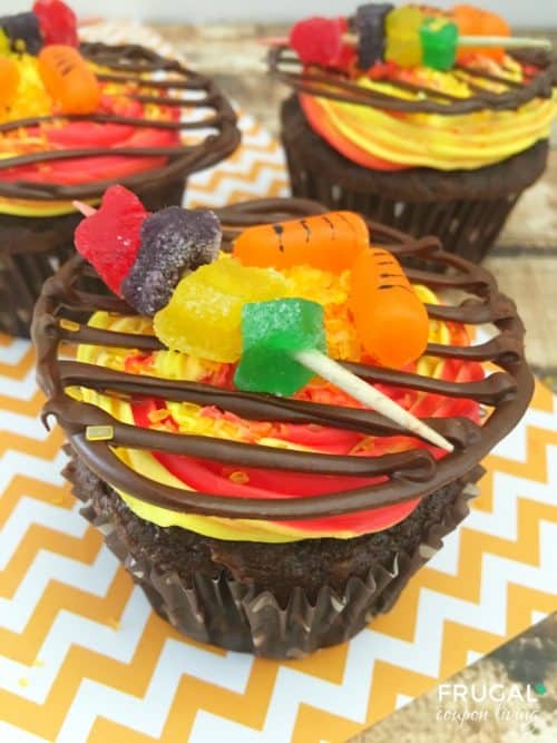cute bbq cupcakes with skewers using toothpick and jelly snacks
