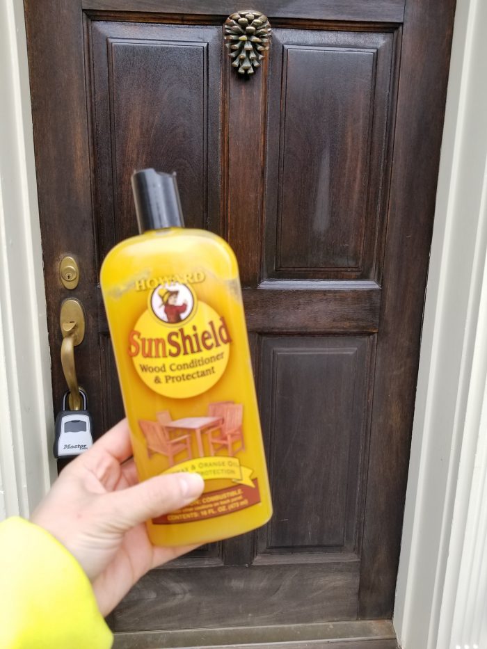 Sun Shield UV Outdoor Wood Furniture Protector on a Front Door