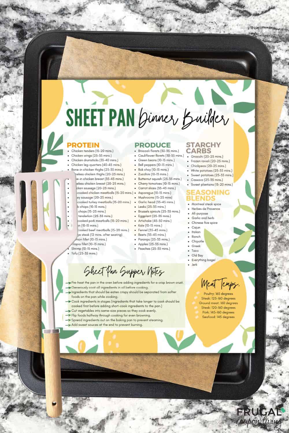 printable sheet pan dinner recipe cheat sheet