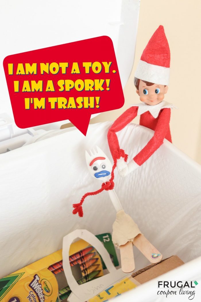 Elf on the Shelf Toy Story Forky in the Trash | Toddler Ideas