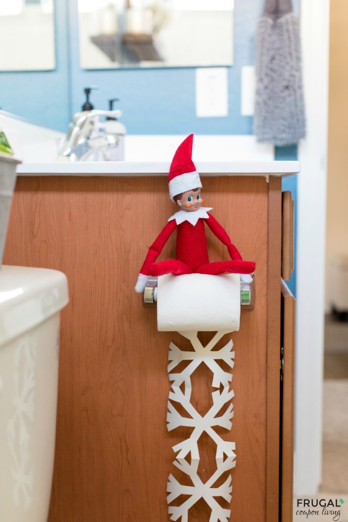 Elf on the Shelf Ideas | Bathroom Toilet Paper Snowflake
