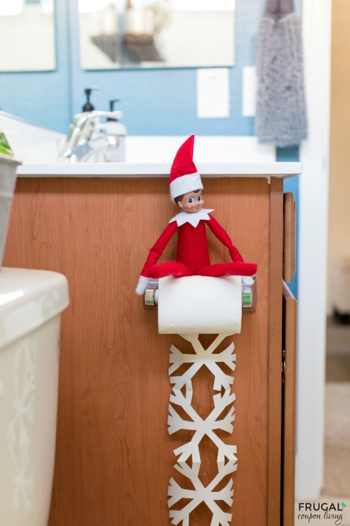 Elf on the Shelf Ideas Bathroom Toilet Paper Snowflake