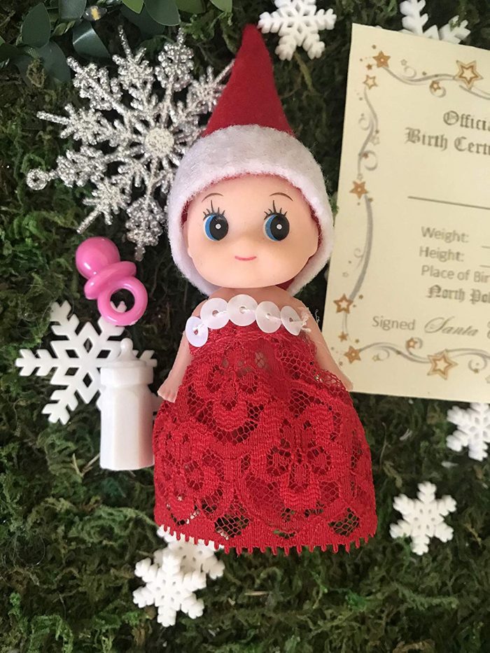 Girl Elf Baby in Red Lace plus Elf on the Shelf Printable