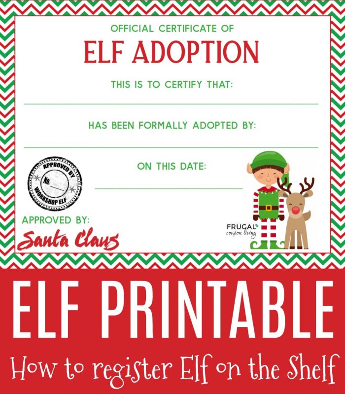 Printable Adoption Certificate for Elf