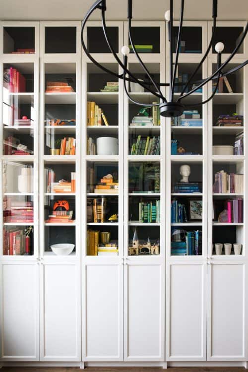 Billy bookcase with glass doors and cheat sheet and stacking formula