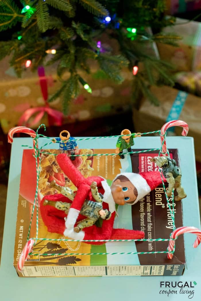 Elf on the Shelf Wrestling Ring Using a Cereal Box and Candy Cane