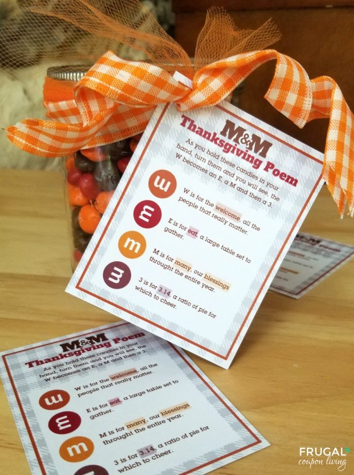 Thanksgiving M&M Poem Gift Tag Printable