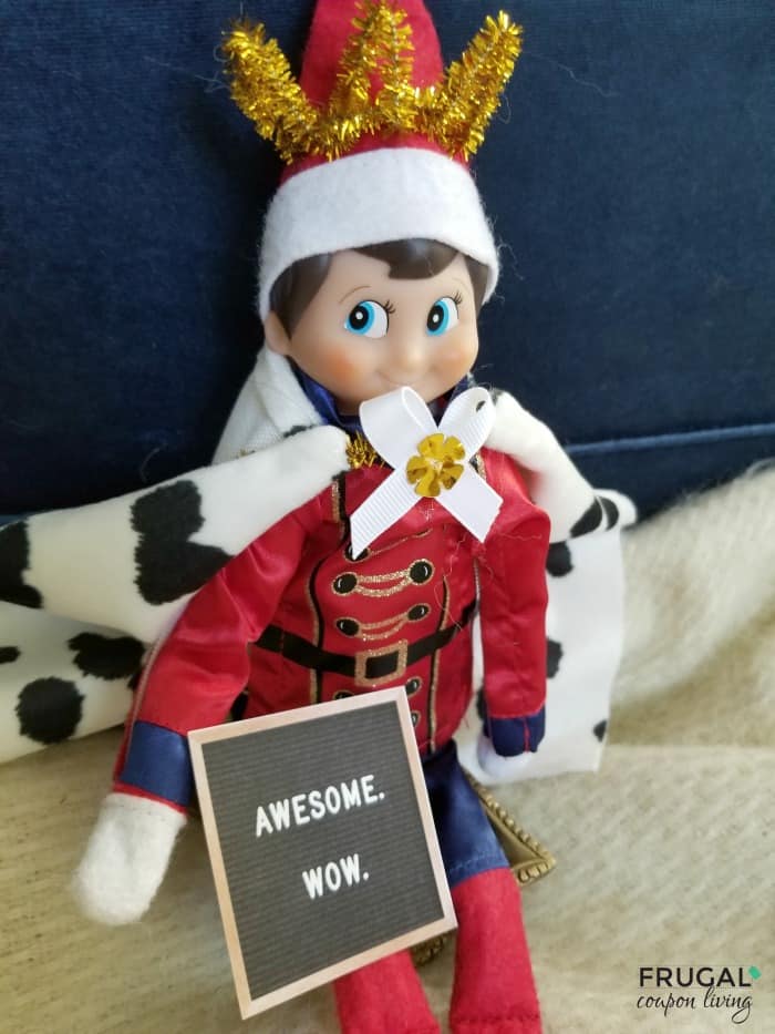 Elf on the Shelf Hamilton Costume with King George Printable Quotes on Letter Board