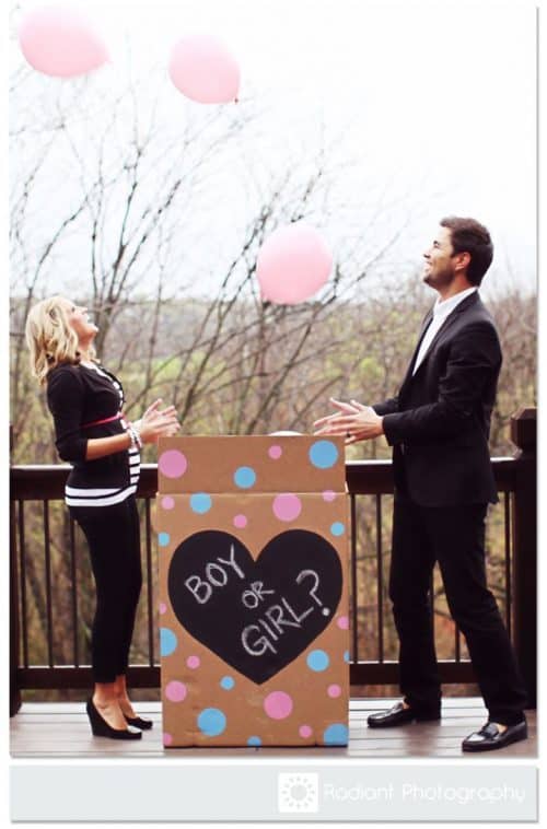 He or She Gender Reveal Box with Balloons