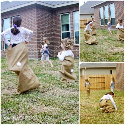 Easter Sack Race with Bunny Tails + Traditional Easter Games for Kids