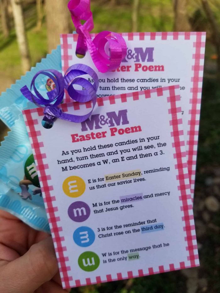 M&M Easter Poem and Easter Gift Tag - Tie to Pastel M&Ms
