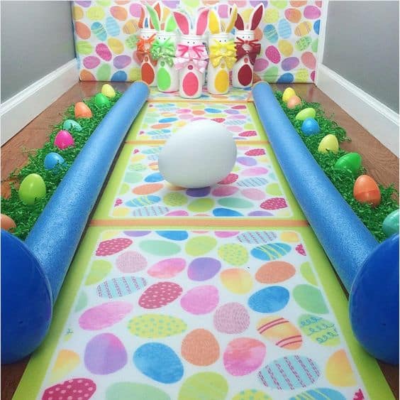 Kids Easter Party Games + Easter Bowling with Pool Noodles, Eggs and Bunny Pins