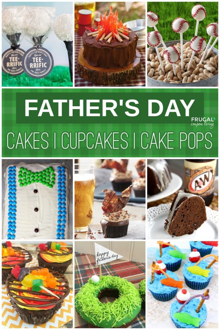 designs of father's day cake pops, cakes, dontus, and cupcakes