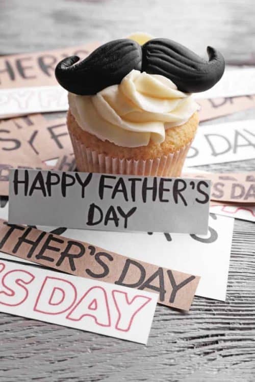 mustache on top of a vanilla cupcake for Father's day