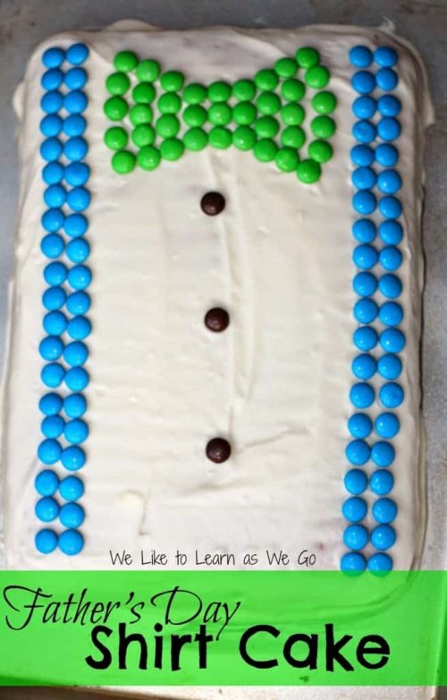 bow tie and suspenders cake using M&Ms