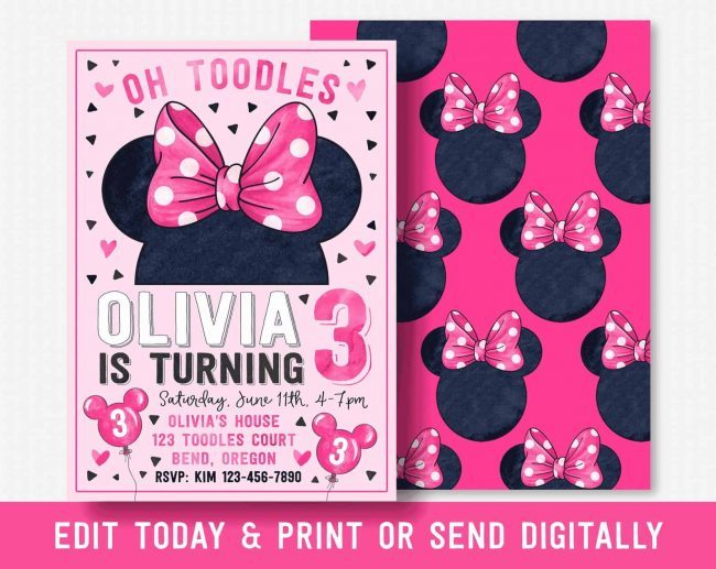 etsy Minnie Mouse Party Invitation Personalized