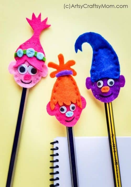 trolls craft pencil topper