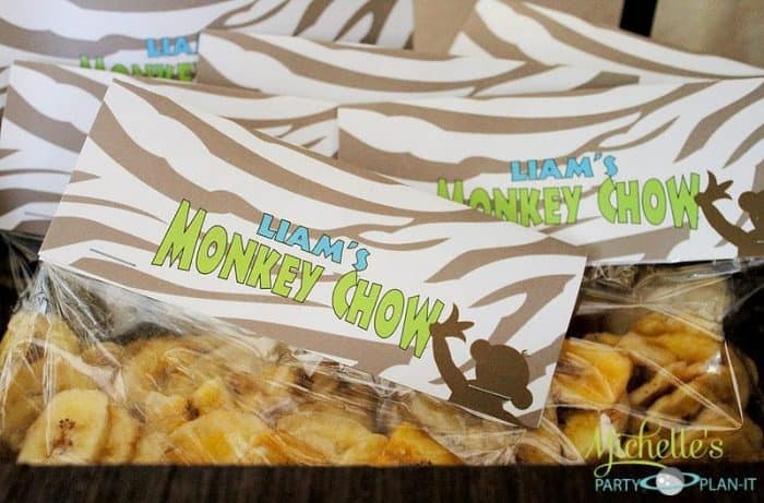 Monkey chow bag topper for safari themed birthday party