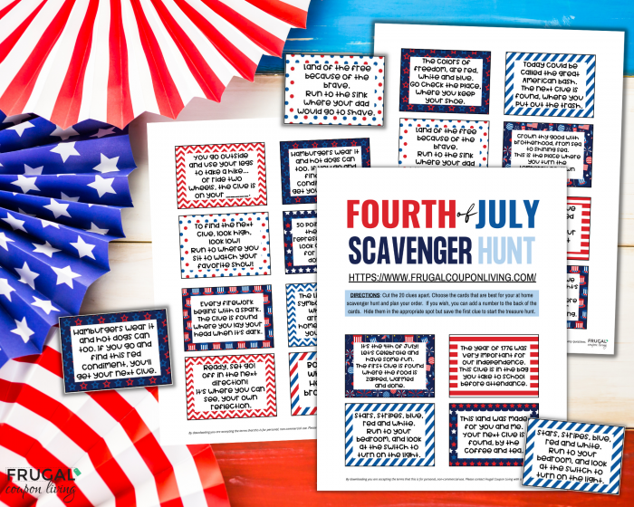 Fun 4th of July Scavenger Hunt Clues Printable