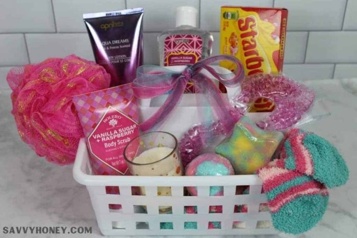 fun budget-friendly spa basket party favor from the Dollar tree
