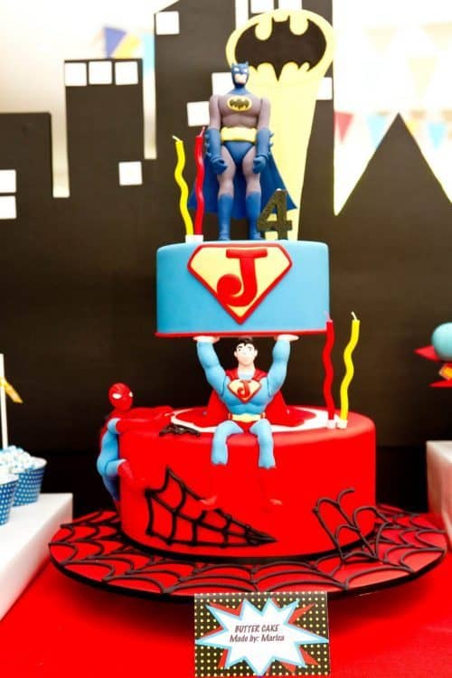 2 Tier spiderman cake idea for superhero party cake