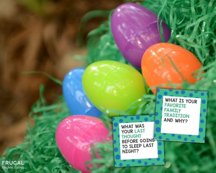 Easter basket plastic easter eggs family conversation starter cards idea