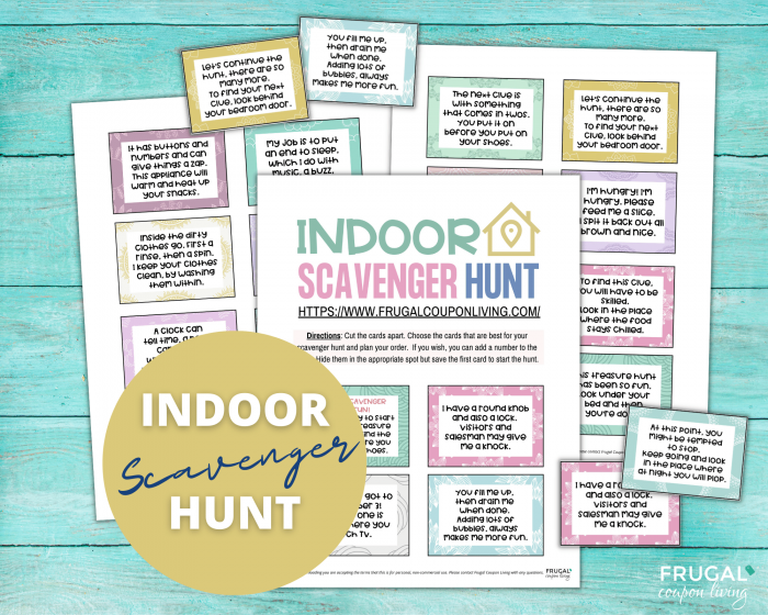 Indoor scavenger hunt clues printable