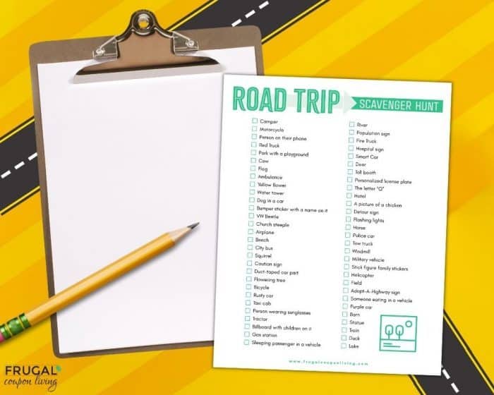 Road Trip Scavenger Hunt for Kids in the car games printable