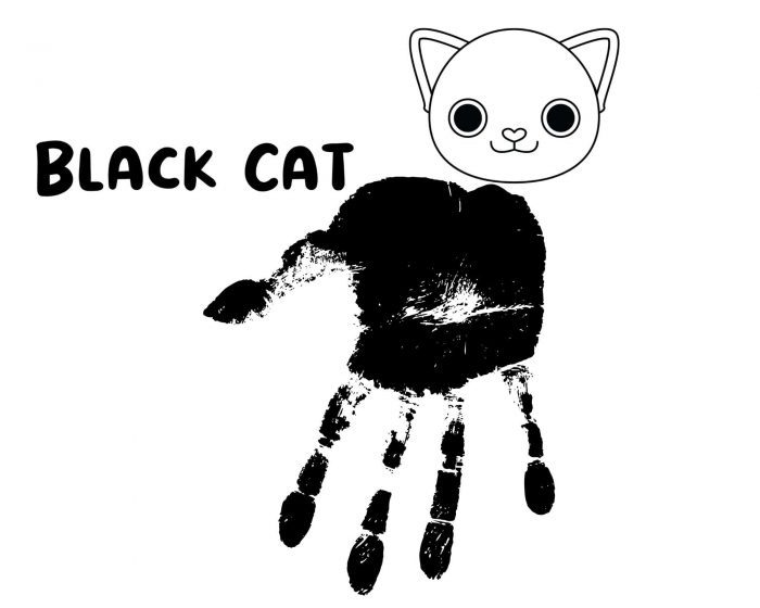 black cat handprint art for kids