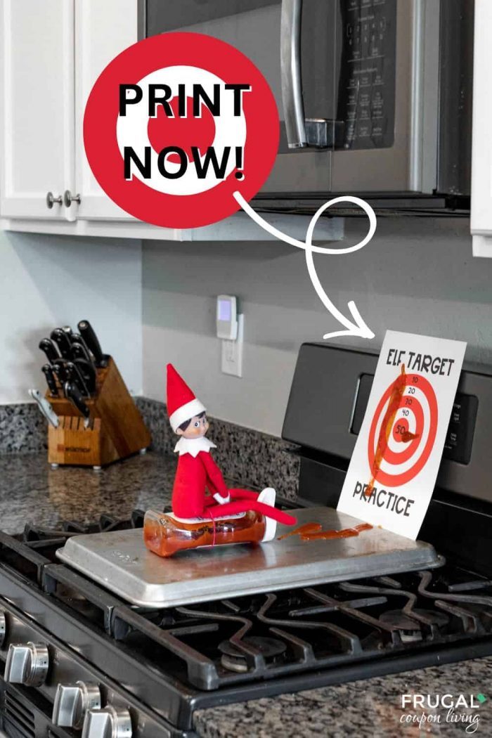 Elf on the Shelf free printable target practice with ketchup