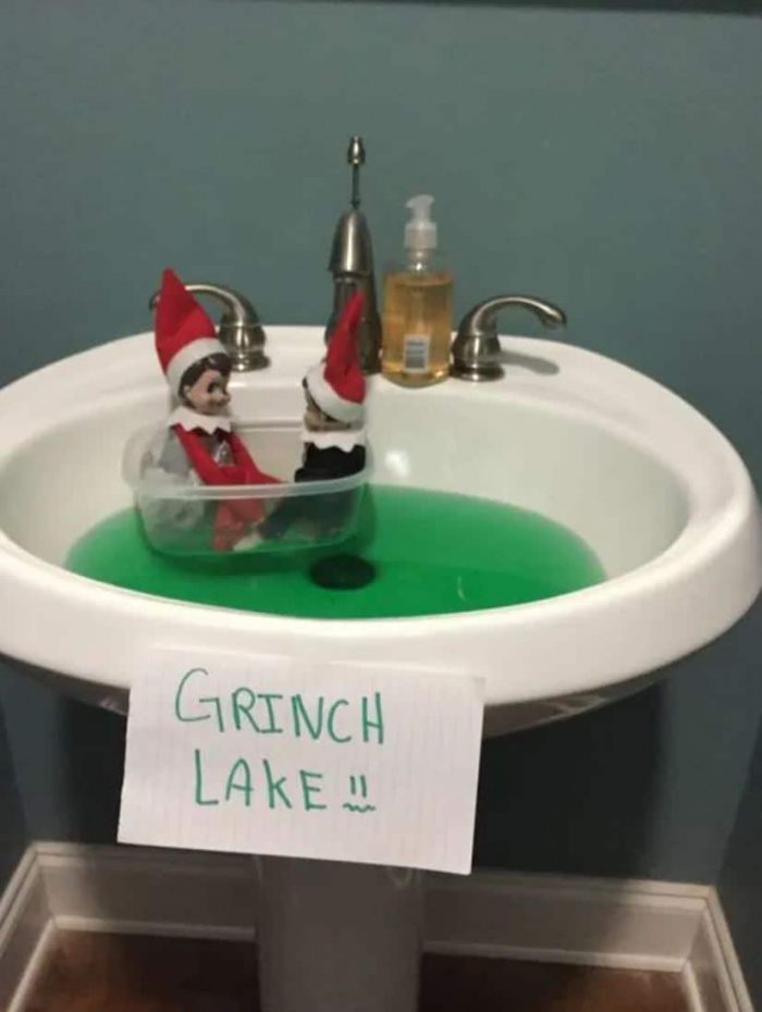 grinch lake elf on the shelf idea