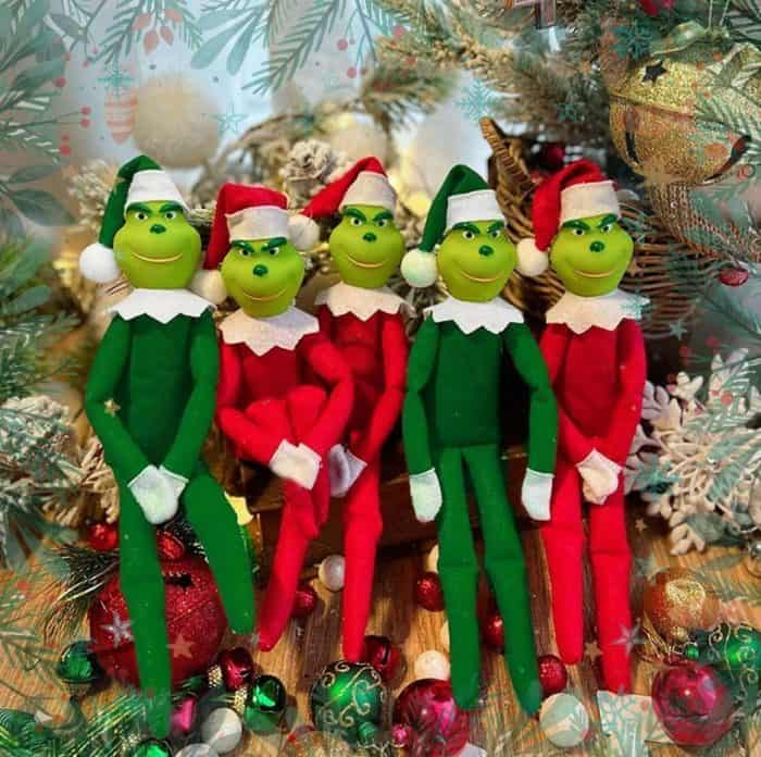 Etsy Grinch on a Bench Elf Doll