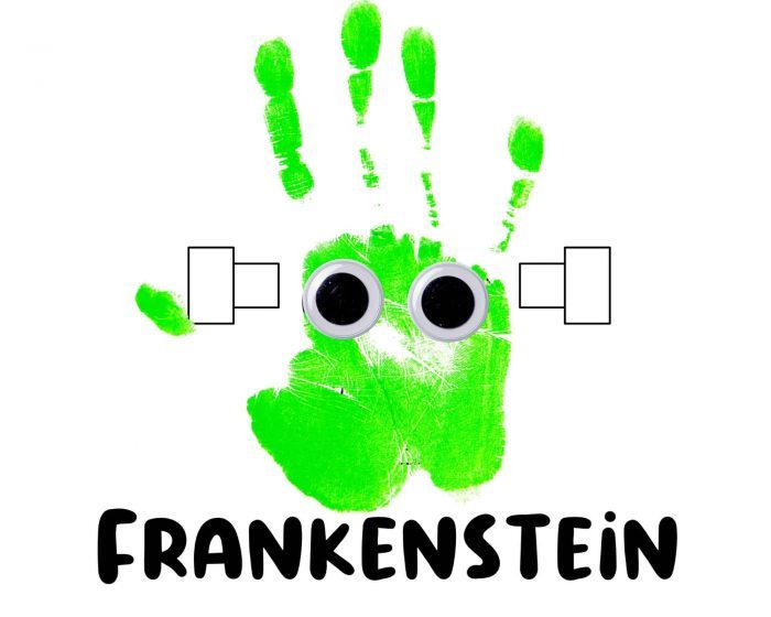 green monster art for kids using handprints