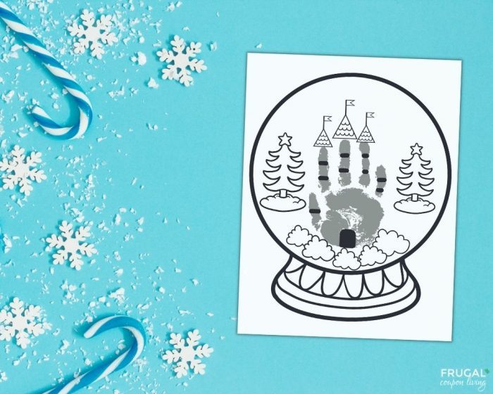 how to make a snow globe Christmas handprint art
